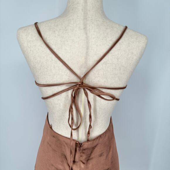 Topshop Satin Bronze Mini Strappy Backless Square Neck New Dress Womens - Picture 7 of 7